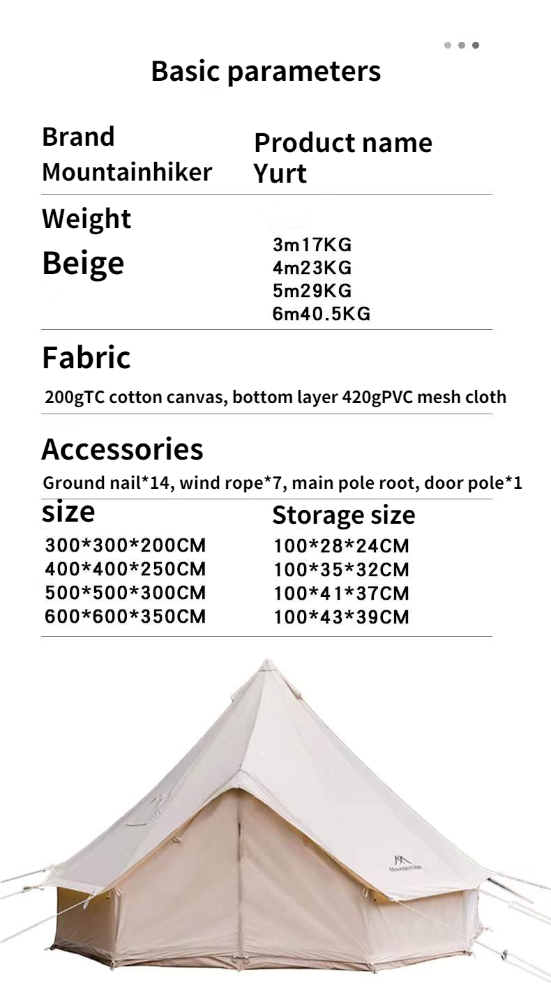 Cheap Goat Tents Mountainhiker 2022 5 8people 6M*6M Cotton Tent Light Luxury Camp Outdoor Camping Travel Self driving Yurt Large Waterproof Tent   